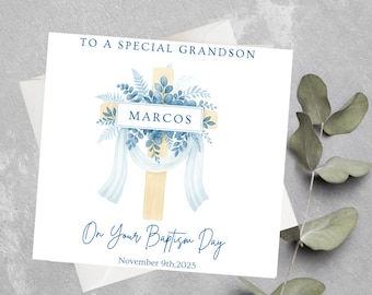 Baptism Card From Grandparents, Godson Baptism Card, Baptism Card For Grandson, Baptism Card Personalized Boys, Great Grandson Baptism Card