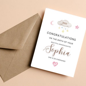 Nueva tarjeta personalizada para niña, bienvenida al mundo, nieta, nueva tarjeta para padres, nueva tarjeta de felicitaciones para bebés, nuevo regalo para bebés