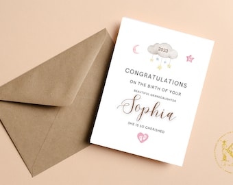 Personalised New Baby girl Card, Welcome to the world Granddaughter, New Parents Card, New baby Congratulations Card, New baby gift