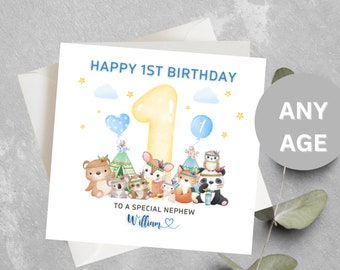 Personalised Nephew 1st Birthday Card, To A Special Nephew 1st Birthday, Nephew 1st Birthday Card, Nephew, Boys First Birthday Card Custom
