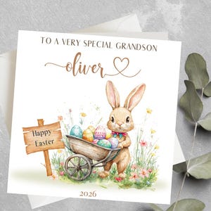 Personalised Grandson Easter card, Grandson 1st Easter, Bunny Rabbit Easter Card For Boys, Grandson, Nephew, Easter Card For Nephew, Godson