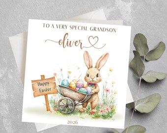 Personalised Grandson Easter card, Grandson 1st Easter, Bunny Rabbit Easter Card For Boys, Grandson, Nephew, Easter Card For Nephew, Godson