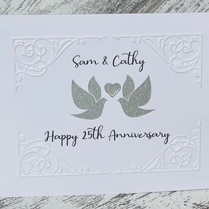 Carte d'anniversaire de mariage en argent, carte d'oiseau d'amour du 25e anniversaire de mariage en relief, carte d'anniversaire de mariage personnalisée pour toute année
