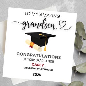 Tarjeta de graduación personalizada para nieto con birrete y pergamino, tarjeta de graduación universitaria para nieto, hijo, tarjeta de graduación de la clase de 2024