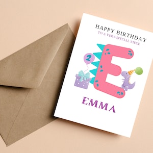 Carte d’anniversaire de nièce personnalisée, carte d’anniversaire personnalisée pour nièce, carte d’anniversaire de dinosaure mignonne pour nièce, carte d’anniversaire de dinosaure pour fille