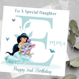 Carte d'anniversaire personnalisée princesse, petite-fille, fille, nièce, tout âge carte d'anniversaire princesse, carte d'anniversaire Disney princesse jasmin