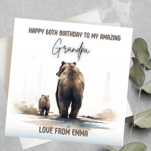 Personalised Grandad Bear Birthday Card, Grandad and Little Bear Up To 4 Children, Grandpa And Baby Bear Birthday Card, Grandad Birthday