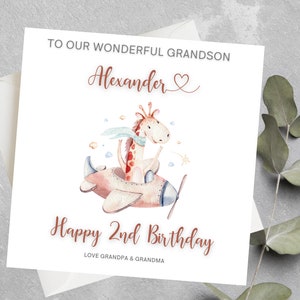 Carte d'anniversaire personnalisée en avion pour petit-fils, joyeux 2e anniversaire pour petit-fils, 2e carte d'anniversaire en avion, carte de 2e anniversaire de petit-fils