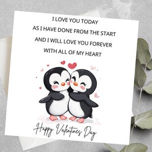 Carte de Saint-Valentin avec des pingouins, carte d'amour de pingouin doux, Saint-Valentin pingouin, carte de Saint-Valentin couple de pingouins, tourtereaux pingouin