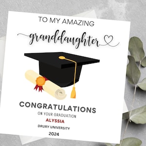 Cartão de formatura de neta personalizado com boné, cartão de formatura universitária para filha, neta, classe de cartão de graduação de 2024 para ela