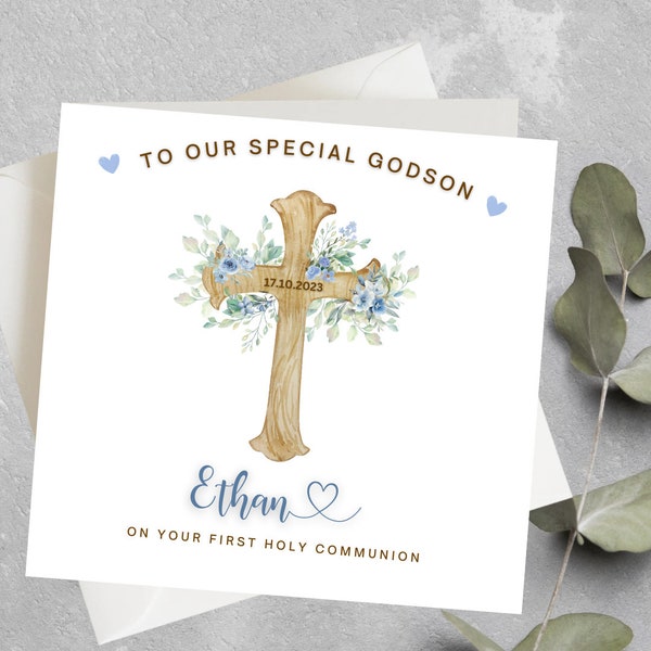 Personalized First Holy Communion For Grandson, 1st Holy Communion For Godson, Boys Communion, Holy Communion Day, Holy Communion Card