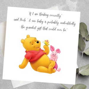Carte personnalisée de douche de bébé Winnie l’ourson, carte de vœux sentimentale Winnie l’ourson, accueillant une nouvelle carte de bébé, citation de Winnie l’ourson