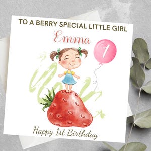 Carte d'anniversaire personnalisée première baie, carte 1er anniversaire petite-fille, carte d'anniversaire aux fraises, carte d'anniversaire spéciale baies, carte baies