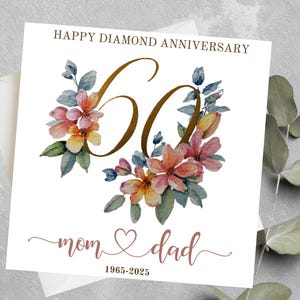 Personalised 60th Anniversary Card For Parents, Diamond Wedding Anniversary Card, 60th Wedding Anniversary Card, Sixtieth Anniversary Card