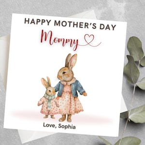 Cartão de dia das mães personalizado, cartão de dia das mães coelho, cartão de feliz primeiro dia das mães, cartão de dia das mães personalizado, cartão de mamãe e criança