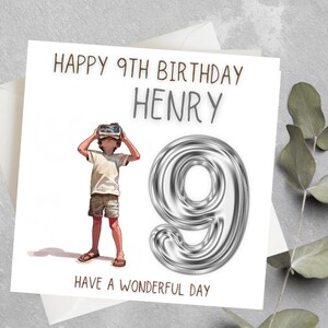 9e carte personnalisée pour garçon, carte d'anniversaire pour 9e anniversaire, carte d'anniversaire pour garçon avec casque VR, petit-fils, fils, neveu