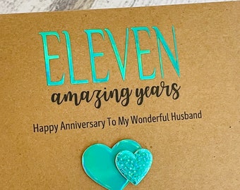 Personalized 11th wedding anniversary card for husband, Custom 11th wedding anniversary card for wife, Eleven wedding anniversary card