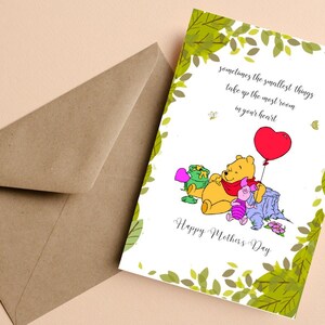 Carte de fête des mères Winnie l’ourson classique, carte de vœux Winnie l’ourson citation d’amour, carte de citation de sentiment pour le cadeau de la fête des mères