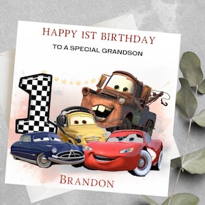 Carte d'anniversaire personnalisée sur le thème des voitures Disney, carte d'anniversaire Lightning McQueen et Mater, carte d'anniversaire voitures Disney pour lui, pour elle, tous les âges