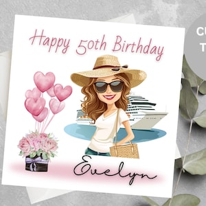 Carte de 50e anniversaire personnalisée pour petite amie, amie Carte de 50e anniversaire personnalisée, joyeux anniversaire pour femme, meilleure amie