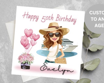 Tarjeta de 50 cumpleaños personalizada para novia o amiga. Tarjeta de 50 cumpleaños personalizada. Feliz 50 cumpleaños para esposa o mejor amiga.