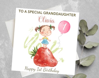 Personalised First Berry Birthday Card, Granddaughter 1st Birthday Card, Strawberry Birthday Card, Berry Special Birthday Card, Berry Card