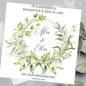 Personalisierte Hochzeitskarte für Tochter und Schwiegersohn, grüne minimalistische Hochzeitskarte für Tochter & Schwiegersohn, Tochter Hochzeit