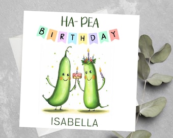 Personalisierte Ha-Erbse alles Gute zum Geburtstagkarte, Erbse Wortspiel Geburtstagskarte, Gemüse Wortspiel Geburtstagskarte, niedliche Erbse Geburtstagskarte, alles Gute zum Geburtstagerbse Karte