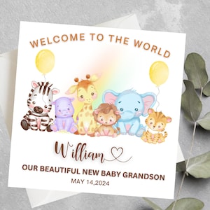 Carte personnalisée pour nouveau bébé garçon, bienvenue dans le monde, carte pour nouveaux parents, carte de félicitations pour nouveau bébé, cadeau pour nouveau bébé, carte pour nouveau petit-fils