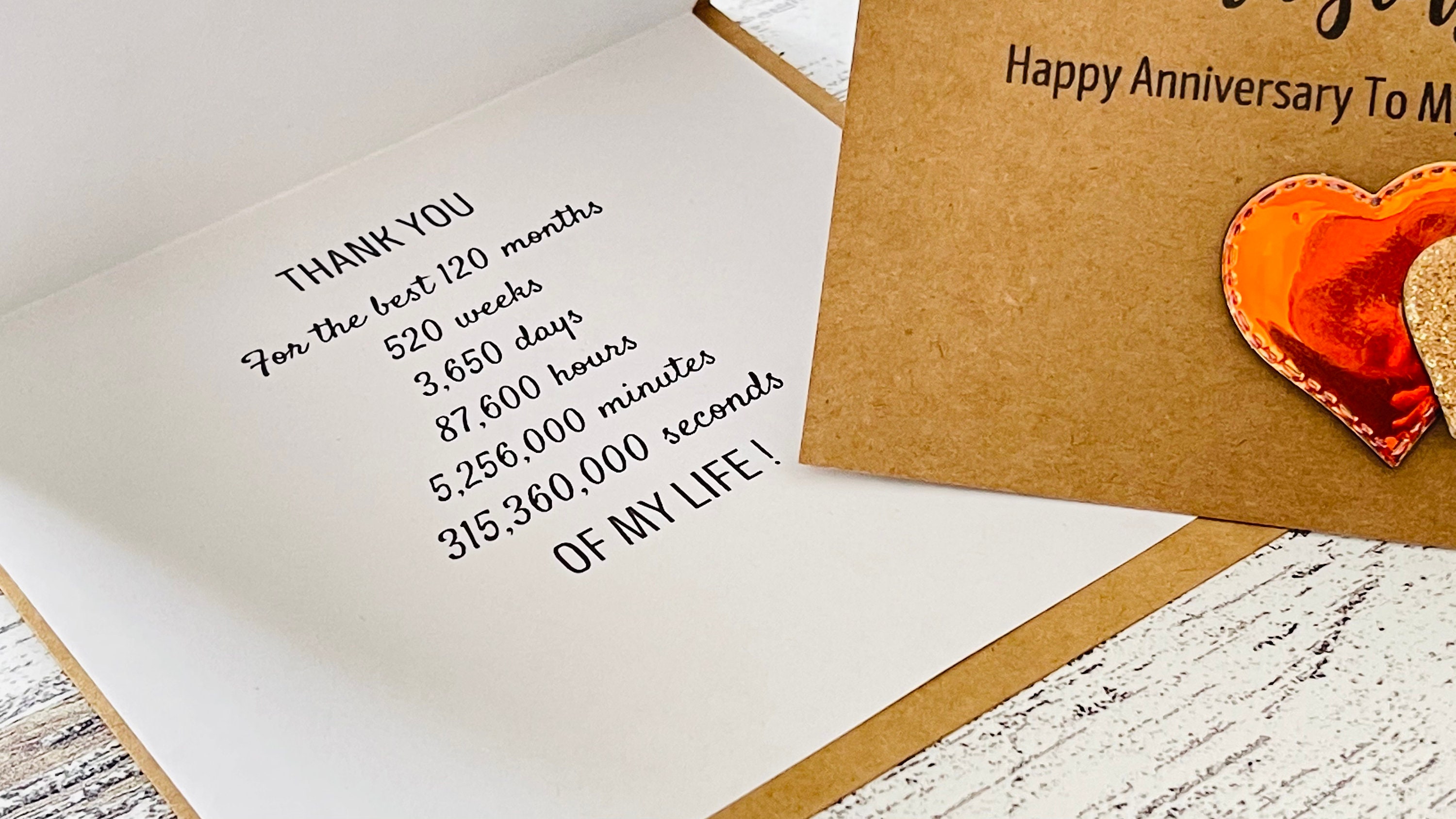 10 Ten Tin Year Anniversary Card, 10 Years Anniversary Card ...