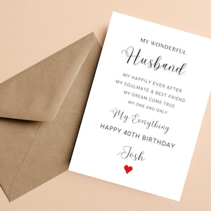 Carte d'anniversaire personnalisée pour mari - Carte de vœux pour âme sœur et meilleur ami, carte d'anniversaire personnalisée pour mari avec nom et n'importe quel numéro d'âge