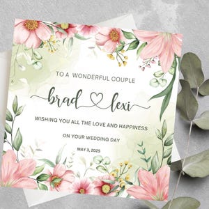 Personalized floral wedding card for couple, Elegant floral wedding card,Floral wedding day greeting card for Son, Daughter, Grandkids