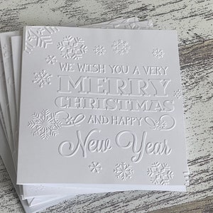 Wij wensen u een vrolijk kerstfeest en gelukkig nieuwjaar reliëf notitiekaart leeg, notitiekaart voor Kerstmis Nieuwjaar, reliëf gelukkig nieuwjaar Notecard