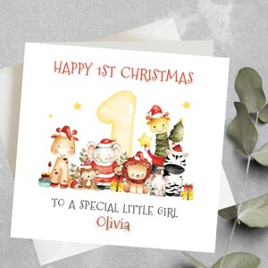 Cartão de Natal personalizado para meninas, primeiro cartão de Natal para neta, primeiro cartão de Natal personalizado para menina, filha, primeiro Natal fofo