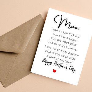 Carte de fête des mères poème de fille, carte de fête des mères mignonne maman, cartes de fête des mères heureuses, cadeau de fête des mères personnalisé, carte de poème de la fête des mères