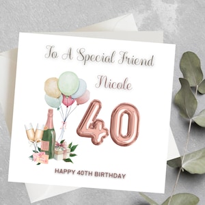Carte personnalisée du 40e anniversaire, carte d’anniversaire pour 40, 50, 70, carte d’anniversaire n’importe quel numéro, carte de 40e anniversaire pour elle, cadeau du 40e anniversaire