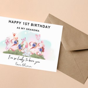 Feliz primeiro aniversário como cartão da minha avó, cartão de aniversário da vovó do bebê, para minha avó no cartão de aniversário dela, cartão de aniversário da vovó, vovó