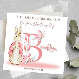 Carte de baptême pour filleule, petite-fille, fille, petite fille, carte de lapin de baptême, carte de baptême de fille personnalisée, baptême de fille