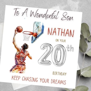 Carte d'anniversaire personnalisée pour amateur de basket-ball, carte d'anniversaire de basket-ball, cartes d'anniversaire sur le thème du basket-ball, carte d'anniversaire de joueur de basket-ball