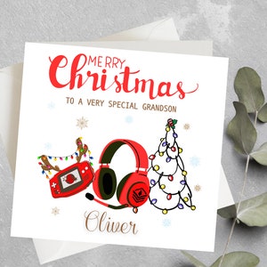 Carte de Noël Gamer Boys avec contrôleur Playstation, carte de Noël personnalisée par gamer pour garçons, fils neveu, petit-fils, carte de Noël petit-fils