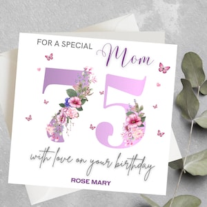 Joyeux 75e anniversaire carte maman, 75e carte Nan, 75e anniversaire grand-mère, épouse, sœur, tante, amie, personnalisée 75e anniversaire pour maman, sœur