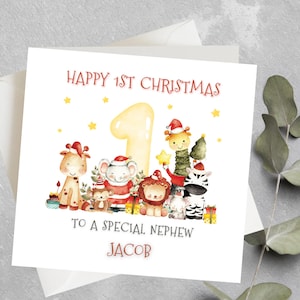 Première carte de Noël personnalisée pour neveu, petit-fils, 1ère carte de Noël pour neveu, petit-fils, 1er cadeau de Noël pour filleul, petit-fils