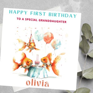Carte personnalisée 1er anniversaire de petite-fille, carte de thème d'anniversaire de poisson d'or, carte d'anniversaire d'amant de poisson, carte de poisson d'anniversaire de petite-fille