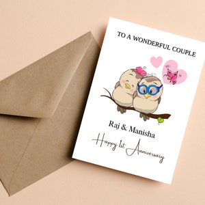 Biglietto personalizzato per il 1° anniversario di matrimonio di coppia, biglietto per il 1° anniversario di coppia, biglietto per il primo anniversario per coppia, primo anniversario di coppia