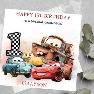 Personalised Disney Cars Theme Birthday Card, Lightning McQueen and Mater Birthday Card, Disney Cars Birthday Card For Him, For Her All Ages