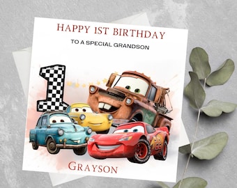 Personalised Cars Theme Birthday Card, Lightning McQueen Birthday Card, Cars Birthday Card For Him, For Her All Ages