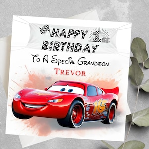 Carte d'anniversaire personnalisée sur le thème des voitures Disney, carte d'anniversaire Lightning McQueen, carte d'anniversaire voitures Disney pour lui, pour elle tous âges personnalisé