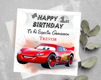 Personalised Cars Theme Birthday Card, Lightning McQueen Birthday Card, Cars Birthday Card For Him, For Her All Ages