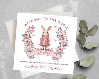 Personalised New Baby girl Card, Welcome to the world Granddaughter, New Parents Card, New baby Congratulations Card, New baby gift