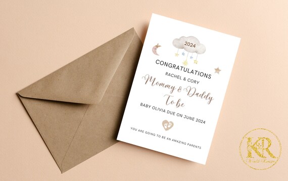 Personalised New Parents Pregnancy Congratulations Card - Floral Design, Handmade